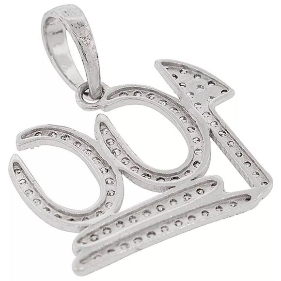 Solid Silver 14K White Gold Finish New 100 Pendant - Picture 4 of 4